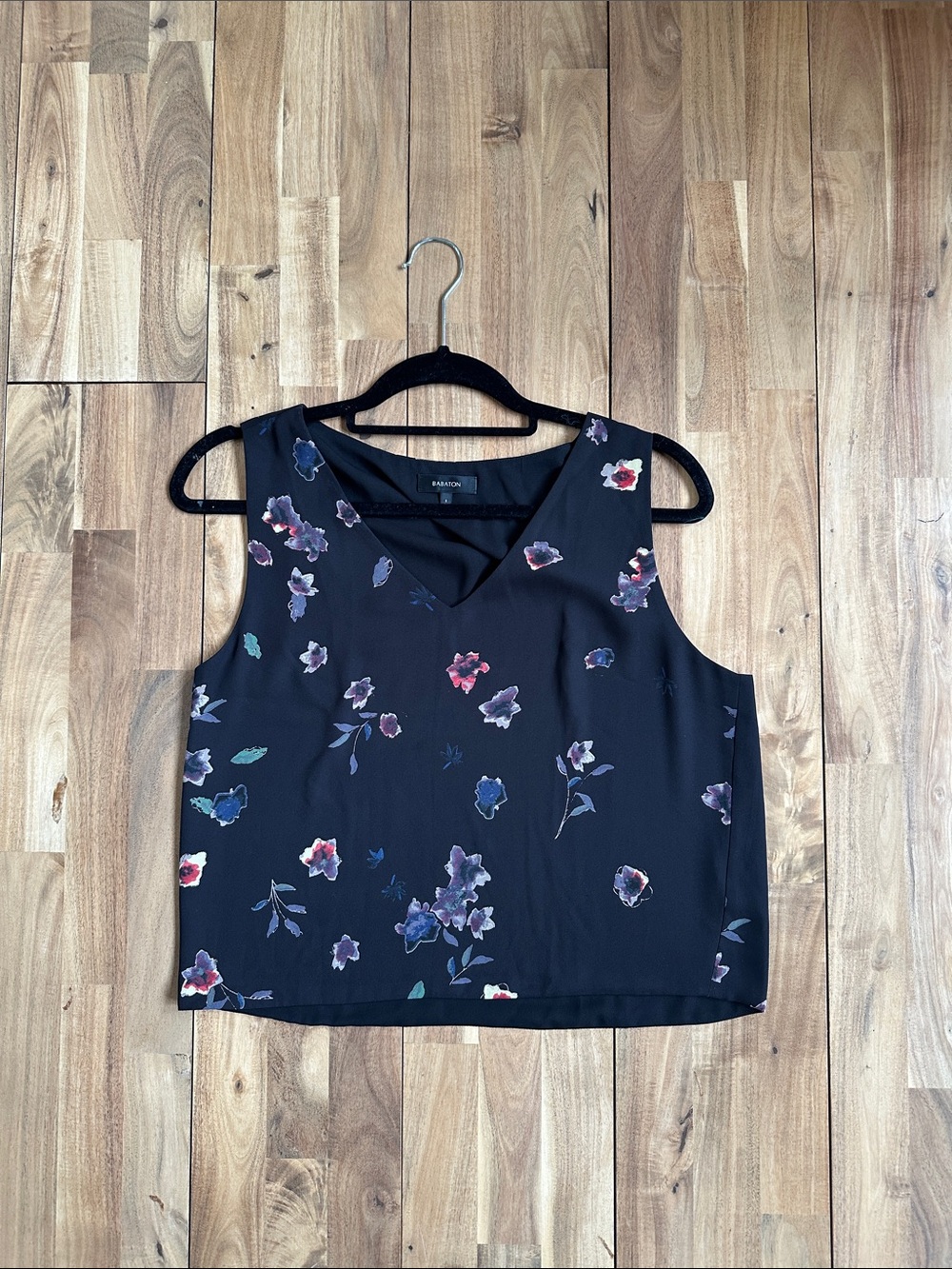 Aritzia Babaton Black Floral V-Neck Camisole with Multicolor Blooms